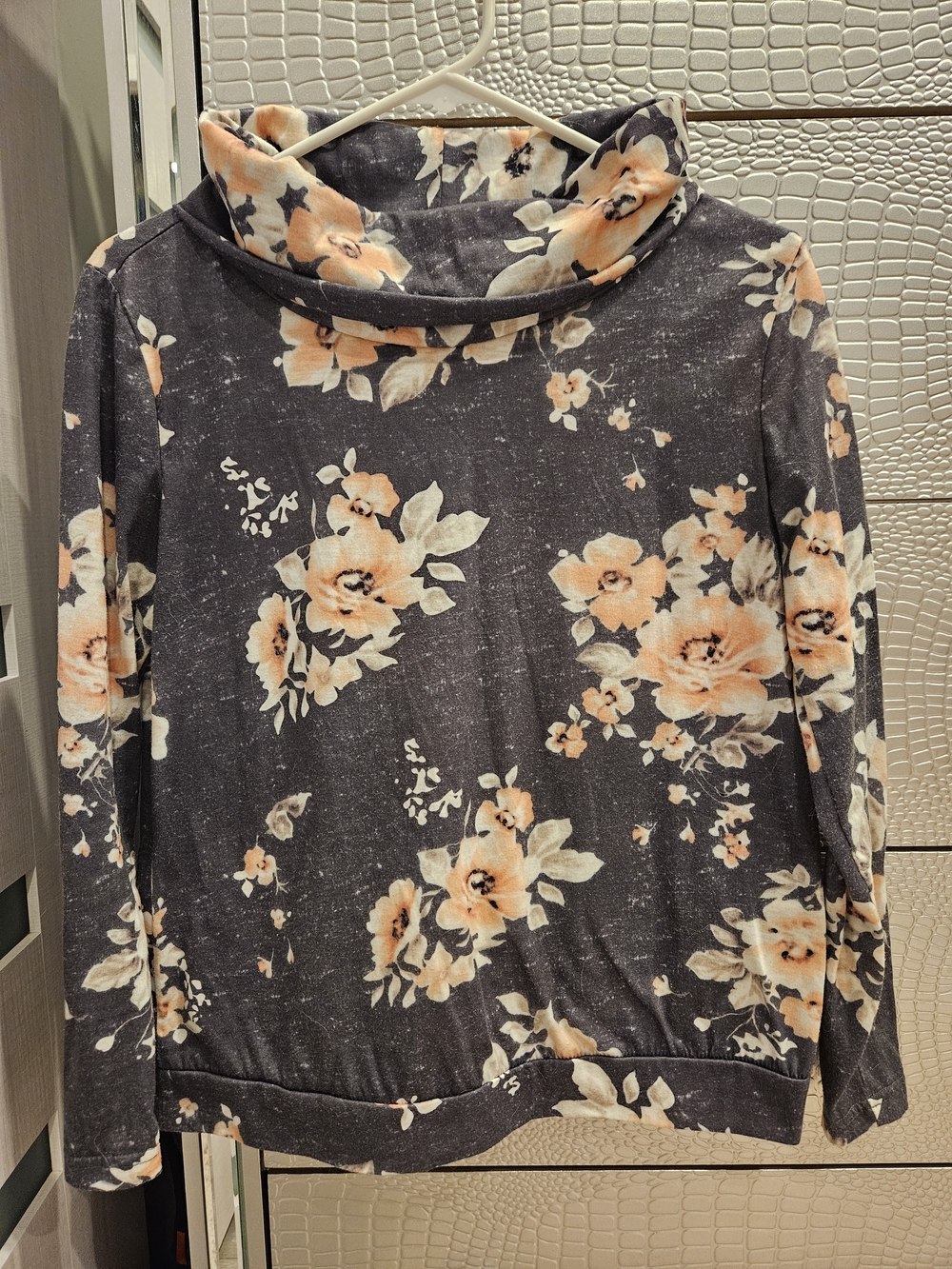 SHEIN Dark Gray Cowl Neck Sweater with Peach Floral Print